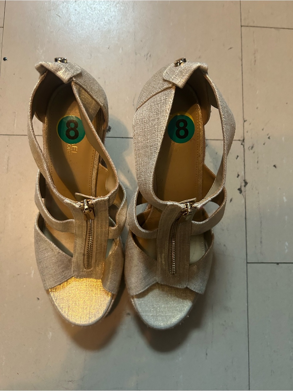 MICHAEL KORS Women's Gold T-Strap wedges